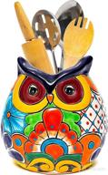 🦉 enchanted talavera pottery owl ceramic utensil holder: organize cooking utensils and add charm to your kitchen counters! логотип