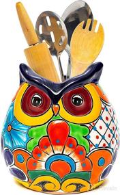 img 4 attached to 🦉 Enchanted Talavera Pottery Owl Ceramic Utensil Holder: Organize Cooking Utensils and Add Charm to Your Kitchen Counters!