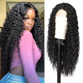 img 4 attached to Get A Perfect Look With Kalyss 28 Black Wig – HD Transparent Synthetic Lace Front Wig For Women With Natural Baby Hair And Heat Resistant Technology