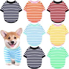 img 4 attached to 🐶 URATOT 7 Pieces Multi-Colored Striped Dog T-Shirt – Pet Apparel for Small Medium Large Dogs and Cats, Breathable Outfits, Puppy Sweatshirt, Dog Shirt