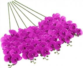 img 4 attached to 6 PCS Fuchsia Artificial Orchid Stems - Large Bloom Real Touch Phalaenopsis For Home Wedding Decoration