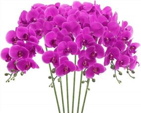 img 1 attached to 6 шт. искусственные стебли орхидеи цвета фуксии-большое цветение настоящее прикосновение фаленопсис для домашнего свадебного украшения