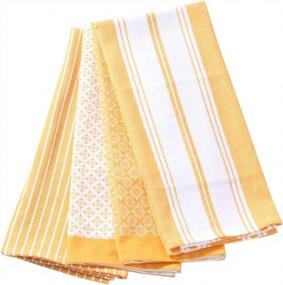 img 4 attached to Add A Pop Of Cheerful Geometric Print To Your Kitchen With ACCENTHOME Cotton Towels: Set Of 4 Multipurpose Tea And Dish Towels For Absorbent Drying And Wiping - Yellow 20X28