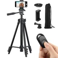 📷 polarduck camera mount phone tripod stand: lightweight 51-inch travel tripod for iphone with remote, phone holder & gopro adapter - matte black logo
