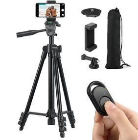 img 4 attached to 📷 Polarduck Camera Mount Phone Tripod Stand: Lightweight 51-Inch Travel Tripod for iPhone with Remote, Phone Holder & GoPro Adapter - Matte Black