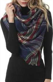 img 4 attached to Oversized Blanket Scarf For Women Travel Tartan Wrap Plaid Square Warm Wrap Shawl Scarves