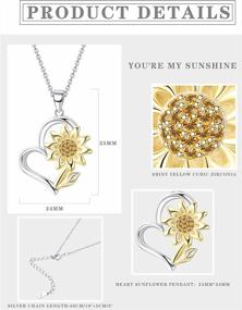img 3 attached to Milacolato 925 Sterling Silver Sunflower Necklace For Women You'Re My Sunshine 5A CZ Sunflower Heart Pendant Necklace For Women Valentines Day Gifts With Box