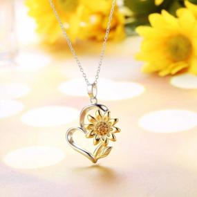 img 1 attached to Milacolato 925 Sterling Silver Sunflower Necklace For Women You'Re My Sunshine 5A CZ Sunflower Heart Pendant Necklace For Women Valentines Day Gifts With Box