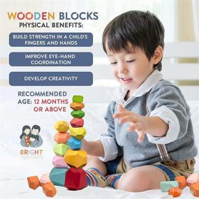 img 1 attached to 🌈 Colorful Montessori Wooden Building Blocks: Balancing Stacking Stone Rocks for Toddlers & Kids, Ages 3 and Up