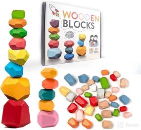 img 4 attached to 🌈 Colorful Montessori Wooden Building Blocks: Balancing Stacking Stone Rocks for Toddlers & Kids, Ages 3 and Up