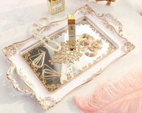 img 2 attached to Zosenley Vintage Floral Mirror Tray - Elegant Display Organizer For Makeup, Jewelry, And Decor - Golden White Accent Piece For Dresser, Counter, And Coffee Table