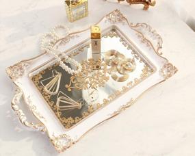 img 3 attached to Zosenley Vintage Floral Mirror Tray - Elegant Display Organizer For Makeup, Jewelry, And Decor - Golden White Accent Piece For Dresser, Counter, And Coffee Table