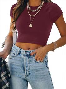 img 4 attached to REORIA Women'S Cute Short Sleeve High Neck Double Lined T Shirt Crop Top Tee