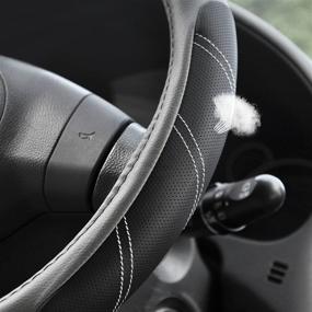 img 2 attached to 🚗 14 1/2 inch to 15 inch Elantrip Sport Leather Steering Wheel Cover - Universal, Padded Soft Grip, Breathable for Car, Truck, SUV, and Jeep - Anti Slip, Odorless - Black and Gray