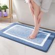 ultra soft water absorbent bath rug mat, 16"x24", machine wash/dry, for tub shower and bathroom - blue white logo