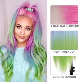 img 2 attached to FUHSI Lace Front Wig Rainbow Colorful Long Straight Wigs For Women 13×4" Inch Lace Frontal Pink Green Wig Daily Party Cosplay Purple Blue Hair