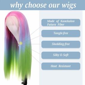 img 1 attached to FUHSI Lace Front Wig Rainbow Colorful Long Straight Wigs For Women 13×4" Inch Lace Frontal Pink Green Wig Daily Party Cosplay Purple Blue Hair