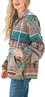 women's aztec print half zip fleece hoodie sweatshirt with tribal design logo