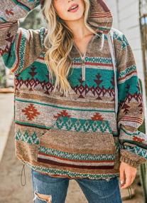img 3 attached to Women'S Aztec Print Half Zip Fleece Hoodie Sweatshirt With Tribal Design