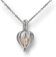 luxurious pearlina cultured pearl necklace set with silver-tone heart cage locket and 18"" stainless steel chain logo