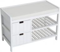 homcom shoe cabinet, wooden storage bench with cushion, entryway rack with drawers, open shelves, country white logo