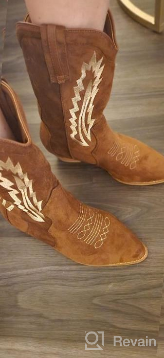 img 1 attached to TEMOFON Cowboy Boots For Women Suede Pointed Toe Pull On Booties Embroidered Western Cowgirl Mid Calf Boots review by Brandon Teitel