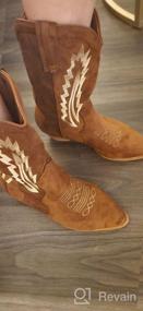 img 6 attached to TEMOFON Cowboy Boots For Women Suede Pointed Toe Pull On Booties Embroidered Western Cowgirl Mid Calf Boots
