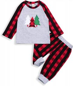 img 4 attached to Toddler Baby Boy Girl Christmas Long Sleeve T-Shirt Top + Plaid Pants Fall Winter Outfit Set
