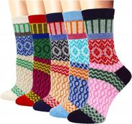 yzkke women's vintage winter knit wool crew socks - pack of 5, soft, warm, and thick in multicolor, one size fits all logo