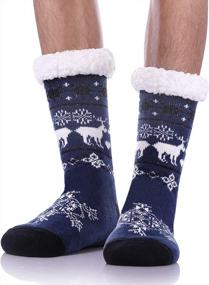 img 4 attached to Cozy Men'S Winter Slipper Socks With No-Slip Soles And Fleece Lining - Blue, Size 6-12 - Great Gift Idea