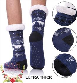 img 3 attached to Cozy Men'S Winter Slipper Socks With No-Slip Soles And Fleece Lining - Blue, Size 6-12 - Great Gift Idea