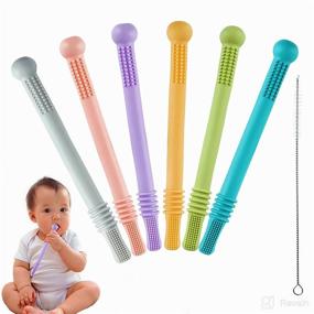 img 4 attached to 🦷 Chuya 6 Pack Hollow Teether Tubes: Silicone Baby Teether Toys for Soothing Molars, BPA Free and Dishwasher Safe - Includes Teething Gel & Cleaning Brush