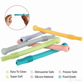 img 2 attached to 🦷 Chuya 6 Pack Hollow Teether Tubes: Silicone Baby Teether Toys for Soothing Molars, BPA Free and Dishwasher Safe - Includes Teething Gel & Cleaning Brush