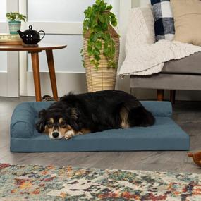 img 2 attached to Furhaven Large Cooling Gel Foam Dog Bed With Paw Quilted L-Shaped Chaise For Absolute Comfort And Support - Removable Washable Cover Included In Bluestone, Large Size