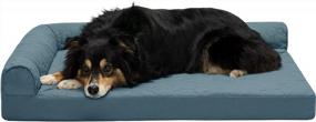 img 4 attached to Furhaven Large Cooling Gel Foam Dog Bed With Paw Quilted L-Shaped Chaise For Absolute Comfort And Support - Removable Washable Cover Included In Bluestone, Large Size