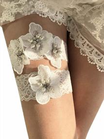 img 4 attached to Leimandy Romantic Pearls Crystal Flowers Lace Wedding Garter Belts Bridal Garter Set P55