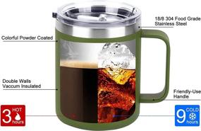 img 3 attached to Double-Walled Stainless Steel Coffee Mug With Insulated Handle And Lid - 12Oz Capacity For Hot And Cold Drinks - Army Green Thermal Travel Mug