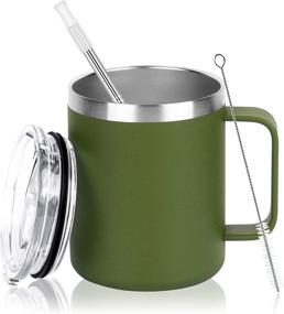 img 4 attached to Double-Walled Stainless Steel Coffee Mug With Insulated Handle And Lid - 12Oz Capacity For Hot And Cold Drinks - Army Green Thermal Travel Mug