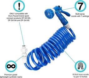 img 3 attached to 💦 Dura Faucet DF-SA187-WT RV Exterior Quick Connect Sprayer - 7 Spray Settings & Coiled Hose Kit (Blue)