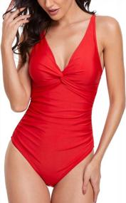 img 4 attached to Flattering Slimming Swimsuit For Women - Smismivo'S Tummy Control One Piece With Vintage Padded V-Neck And Ruched Design