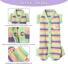 img 2 attached to 🐾 TONY HOBY Green and Yellow Striped Dog Pajamas for Small Medium Size Dogs - Knit Clothes with 4 Legs, Ideal for Boys (Size L)