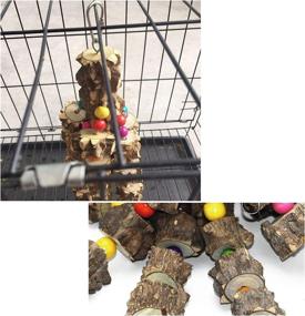 img 3 attached to Hamiledyi Macaw Wood Hanging Chew Toys for Cockatoos - Large Parrot Natural Wood Chewing Toy for African Grey, Parakeet, and Other Birds