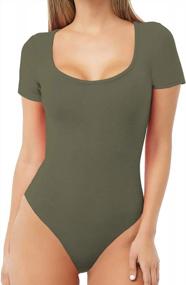 img 4 attached to MANGDIUP Essential Women'S Scoop Neck Bodysuits - Short Sleeve And Long Sleeve Options Available