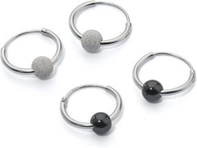 img 1 attached to 📿 Silverline Jewelry 925 Sterling Silver 2 Pairs Small 12mm Endless Infinity Black & Silver Bead Ball Hoop Earrings with enhanced SEO