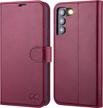 galaxy s22 5g wallet case: ocase pu leather folio with card holders, rfid blocking & kickstand, shockproof tpu inner shell, 6.1 inch phone cover (2022) in burgundy logo