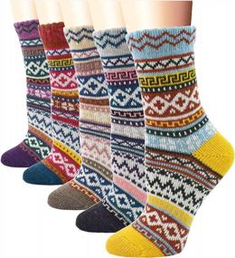 img 4 attached to 5Pack Womens Vintage Wool Crew Socks - Soft Warm Thick Cold Knit, Multicolor, Free Size | YZKKE