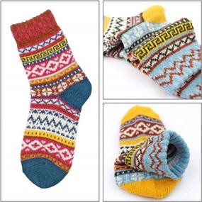 img 3 attached to 5Pack Womens Vintage Wool Crew Socks - Soft Warm Thick Cold Knit, Multicolor, Free Size | YZKKE