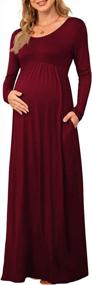 img 4 attached to Empire Waist Pregnancy Maxi Dress With Pockets - Xpenyo Maternity Casual Dress