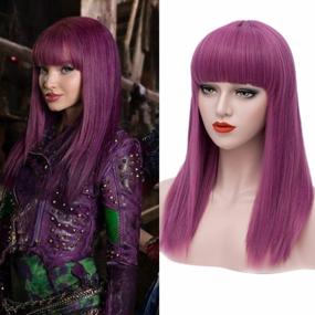 img 4 attached to Mal Long Purple Wig With Cap For Women & Girls - Perfect For Parties, Costumes, And Halloween - Mersi S037