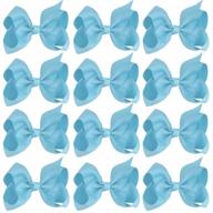 4" baby blue boutique hair bows clips for girls toddlers, 12-pack logo